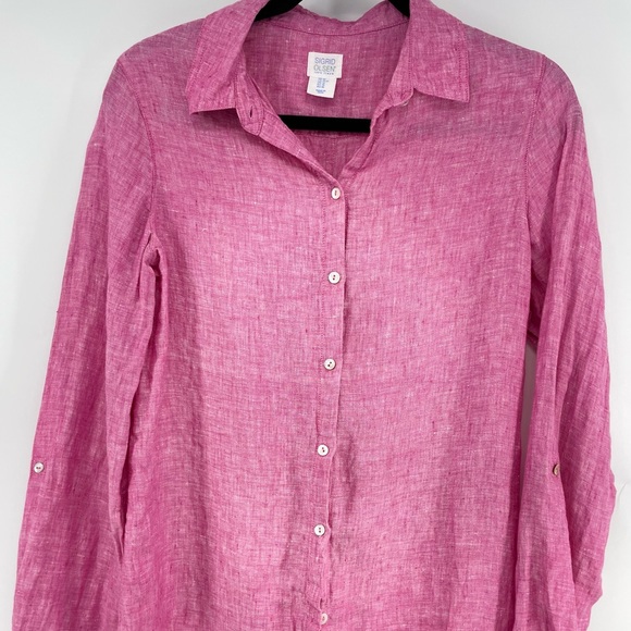 Sigrid Olsen Tops - Sigrid Olsen pink 100% linen button down blouse